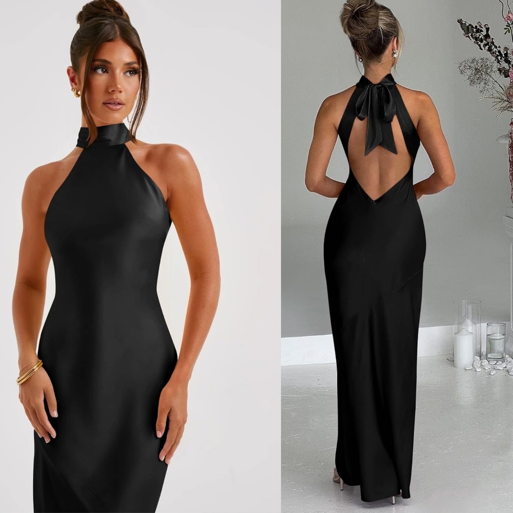 Elegant Sleeveless Backless Satin High-Slit Formal Gown